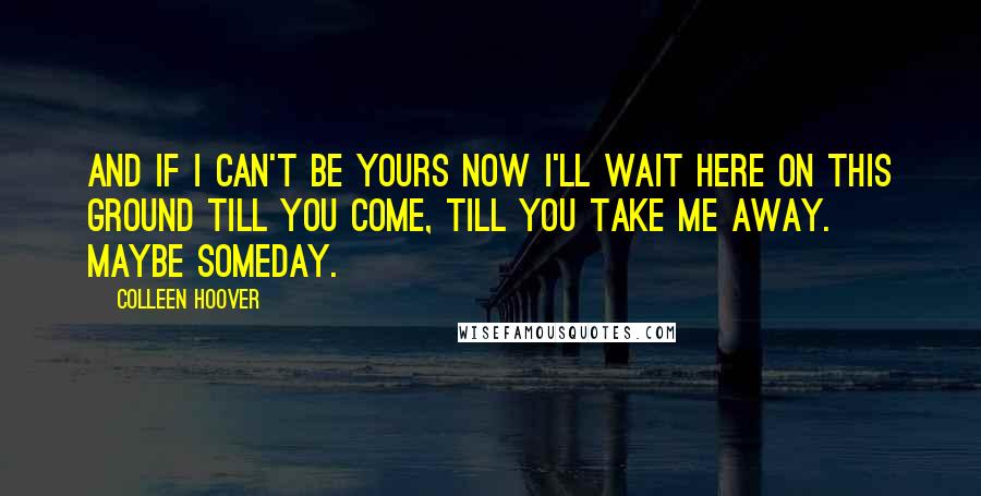 Colleen Hoover Quotes: And if I can't be yours now I'll wait here on this ground till you come, till you take me away. Maybe someday.