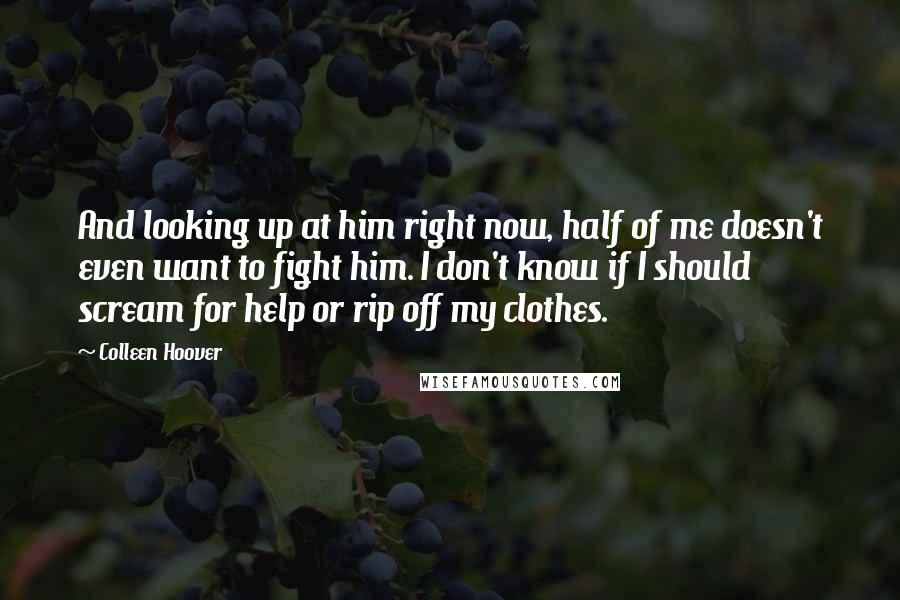 Colleen Hoover Quotes: And looking up at him right now, half of me doesn't even want to fight him. I don't know if I should scream for help or rip off my clothes.