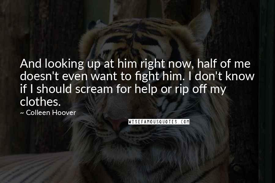 Colleen Hoover Quotes: And looking up at him right now, half of me doesn't even want to fight him. I don't know if I should scream for help or rip off my clothes.