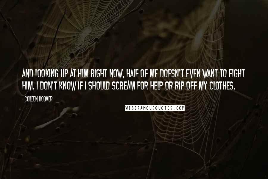 Colleen Hoover Quotes: And looking up at him right now, half of me doesn't even want to fight him. I don't know if I should scream for help or rip off my clothes.