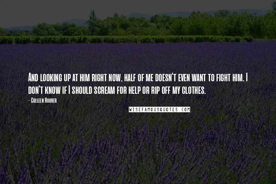 Colleen Hoover Quotes: And looking up at him right now, half of me doesn't even want to fight him. I don't know if I should scream for help or rip off my clothes.