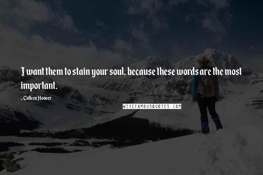 Colleen Hoover Quotes: I want them to stain your soul, because these words are the most important.