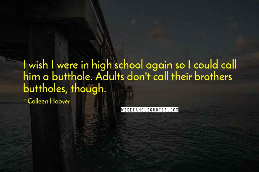 Colleen Hoover Quotes: I wish I were in high school again so I could call him a butthole. Adults don't call their brothers buttholes, though.