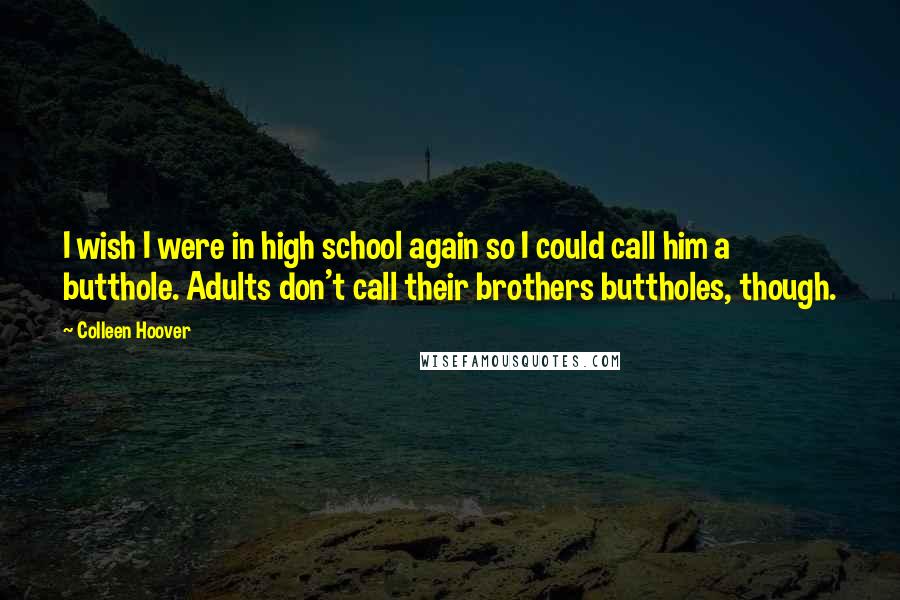 Colleen Hoover Quotes: I wish I were in high school again so I could call him a butthole. Adults don't call their brothers buttholes, though.