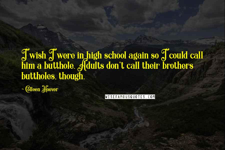 Colleen Hoover Quotes: I wish I were in high school again so I could call him a butthole. Adults don't call their brothers buttholes, though.