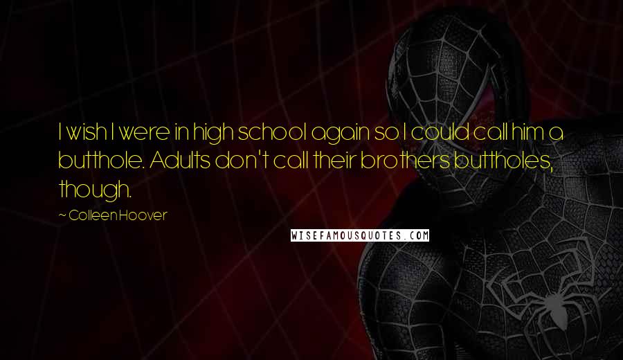 Colleen Hoover Quotes: I wish I were in high school again so I could call him a butthole. Adults don't call their brothers buttholes, though.