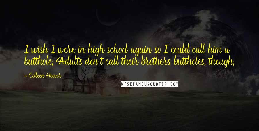 Colleen Hoover Quotes: I wish I were in high school again so I could call him a butthole. Adults don't call their brothers buttholes, though.