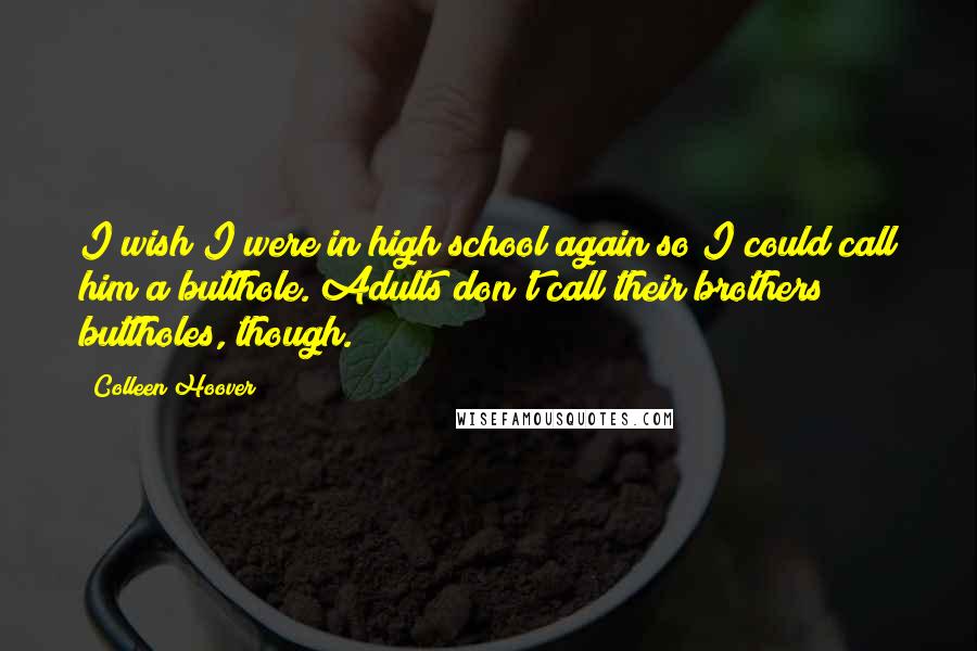 Colleen Hoover Quotes: I wish I were in high school again so I could call him a butthole. Adults don't call their brothers buttholes, though.