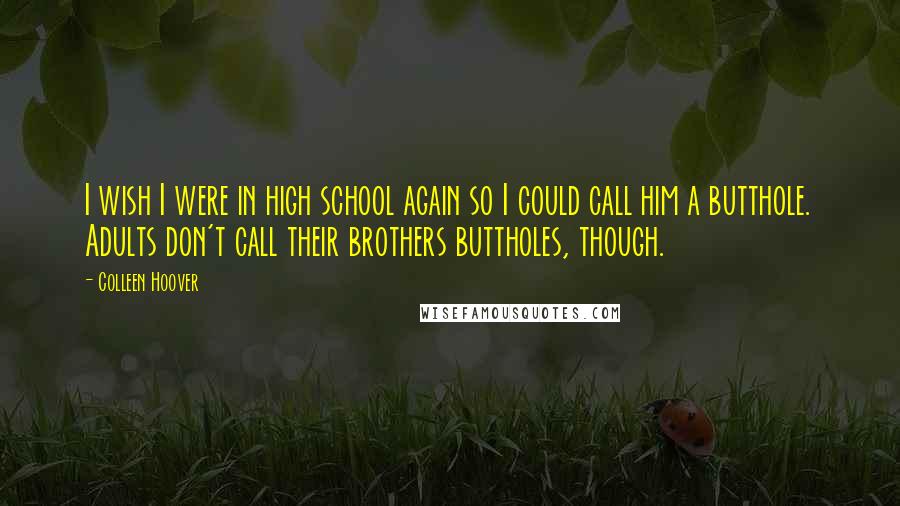 Colleen Hoover Quotes: I wish I were in high school again so I could call him a butthole. Adults don't call their brothers buttholes, though.