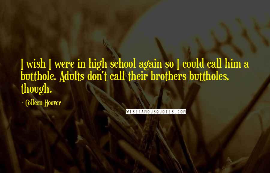 Colleen Hoover Quotes: I wish I were in high school again so I could call him a butthole. Adults don't call their brothers buttholes, though.