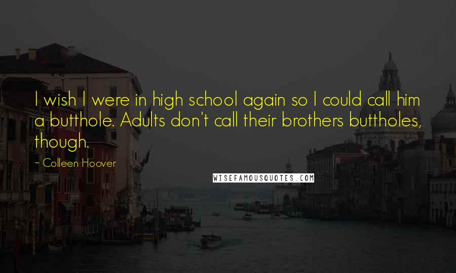 Colleen Hoover Quotes: I wish I were in high school again so I could call him a butthole. Adults don't call their brothers buttholes, though.