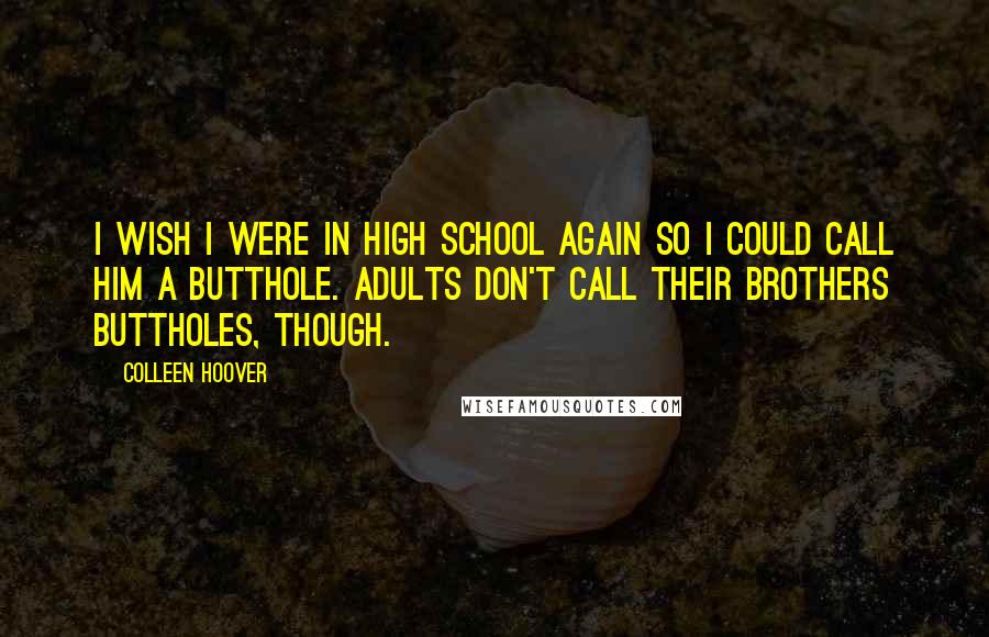 Colleen Hoover Quotes: I wish I were in high school again so I could call him a butthole. Adults don't call their brothers buttholes, though.