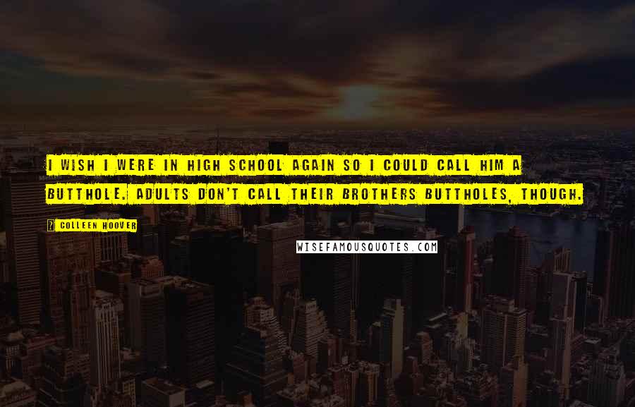 Colleen Hoover Quotes: I wish I were in high school again so I could call him a butthole. Adults don't call their brothers buttholes, though.