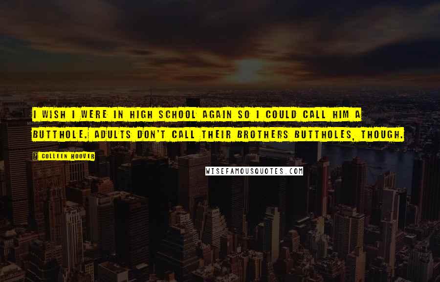 Colleen Hoover Quotes: I wish I were in high school again so I could call him a butthole. Adults don't call their brothers buttholes, though.