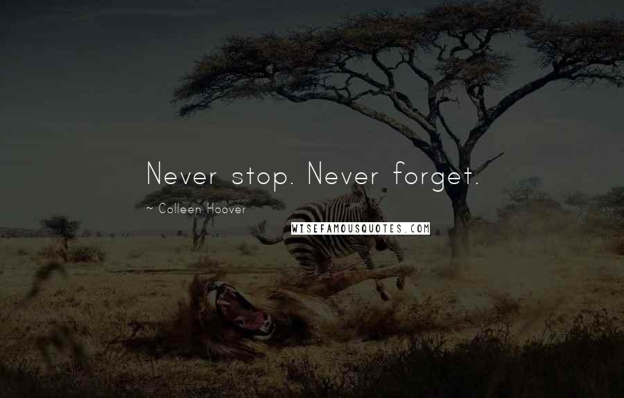 Colleen Hoover Quotes: Never stop. Never forget.