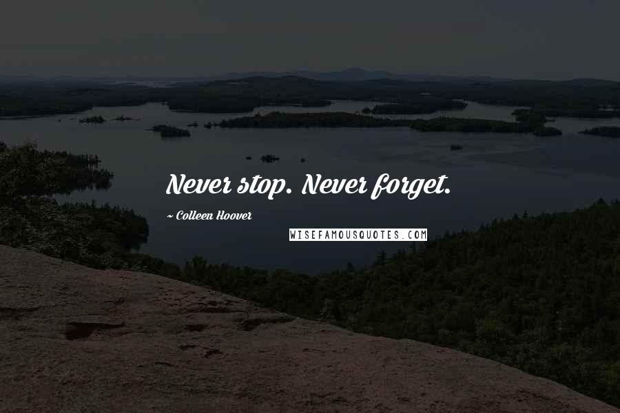 Colleen Hoover Quotes: Never stop. Never forget.