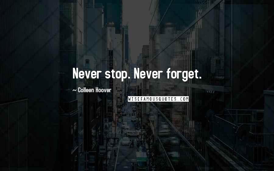 Colleen Hoover Quotes: Never stop. Never forget.