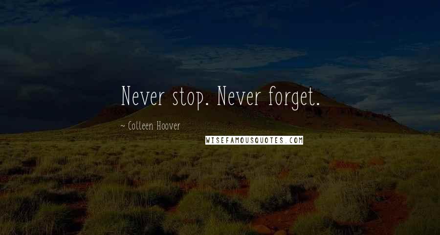 Colleen Hoover Quotes: Never stop. Never forget.