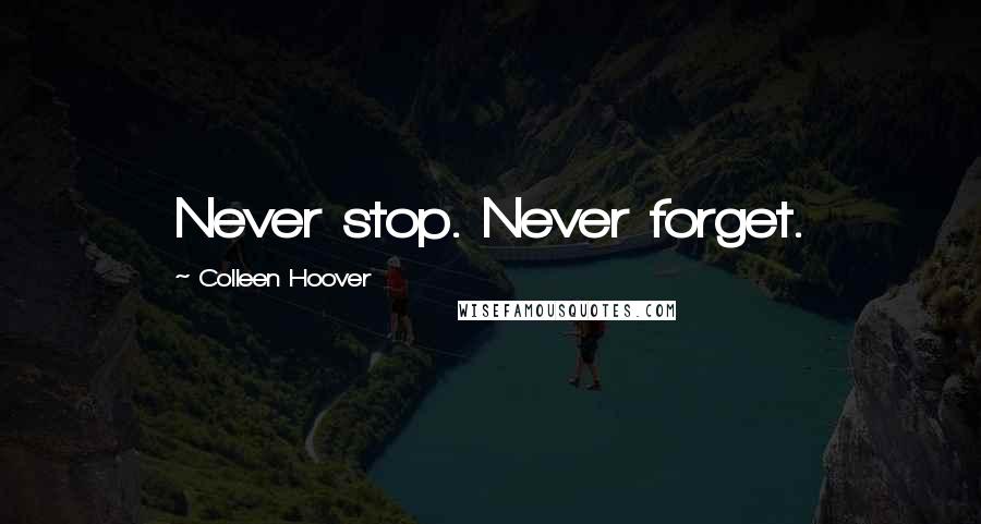 Colleen Hoover Quotes: Never stop. Never forget.