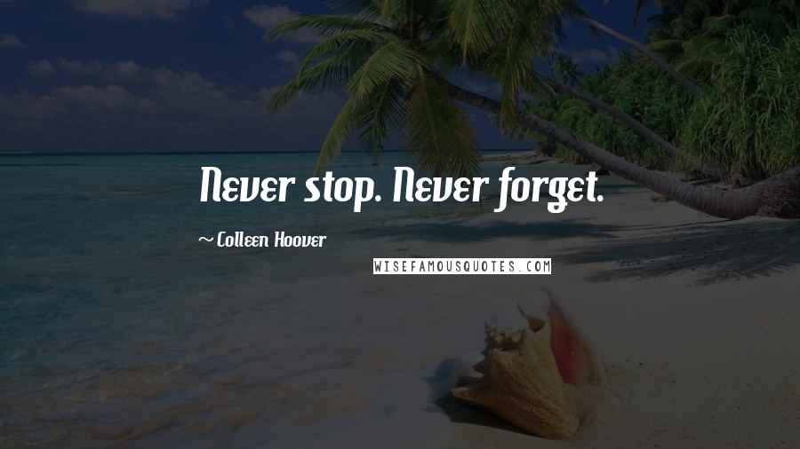 Colleen Hoover Quotes: Never stop. Never forget.