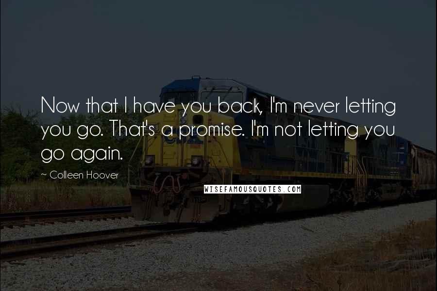 Colleen Hoover Quotes: Now that I have you back, I'm never letting you go. That's a promise. I'm not letting you go again.