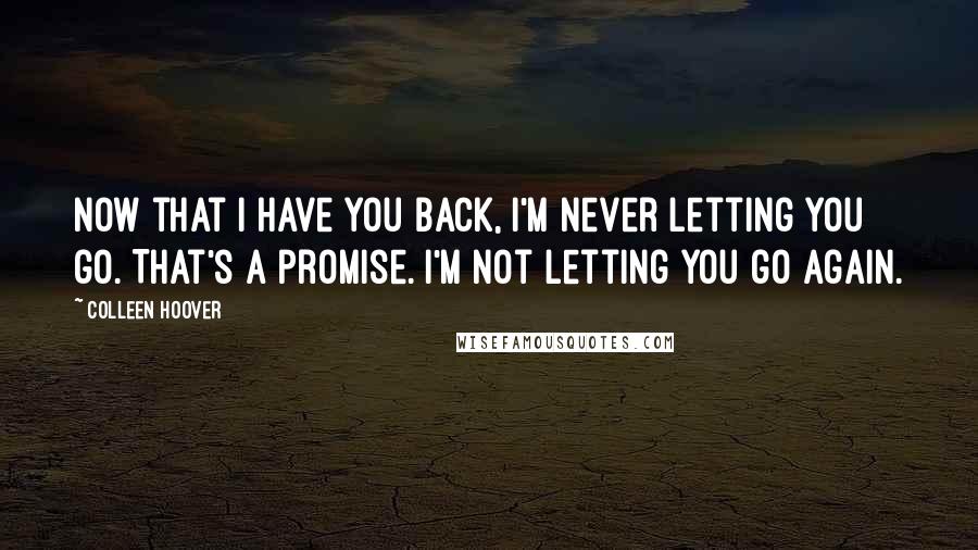 Colleen Hoover Quotes: Now that I have you back, I'm never letting you go. That's a promise. I'm not letting you go again.