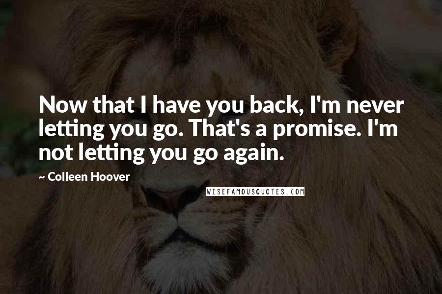 Colleen Hoover Quotes: Now that I have you back, I'm never letting you go. That's a promise. I'm not letting you go again.