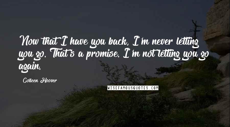 Colleen Hoover Quotes: Now that I have you back, I'm never letting you go. That's a promise. I'm not letting you go again.