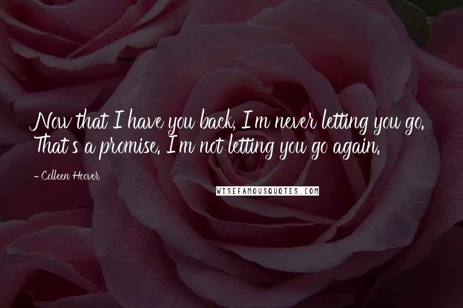 Colleen Hoover Quotes: Now that I have you back, I'm never letting you go. That's a promise. I'm not letting you go again.