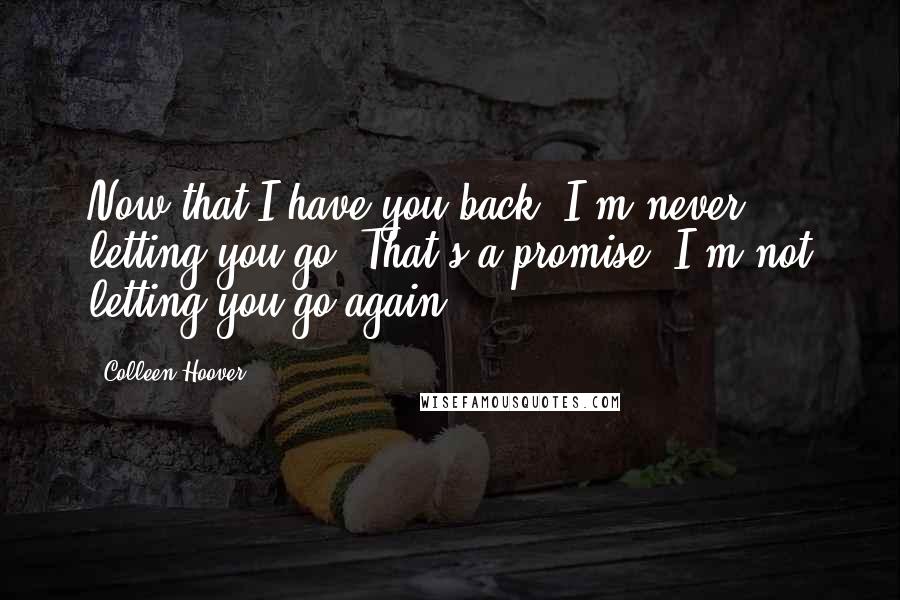 Colleen Hoover Quotes: Now that I have you back, I'm never letting you go. That's a promise. I'm not letting you go again.