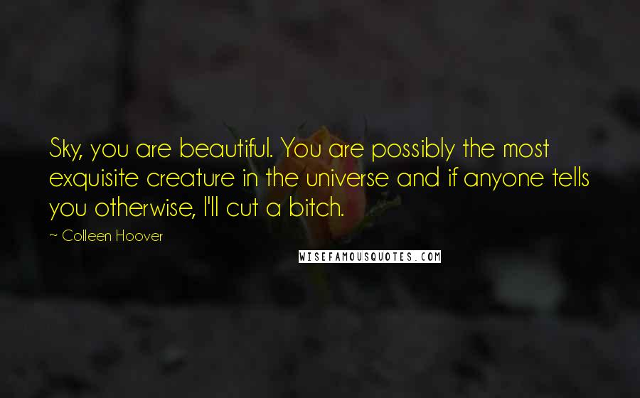 Colleen Hoover Quotes: Sky, you are beautiful. You are possibly the most exquisite creature in the universe and if anyone tells you otherwise, I'll cut a bitch.