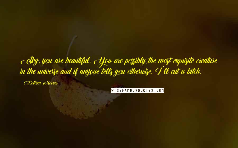 Colleen Hoover Quotes: Sky, you are beautiful. You are possibly the most exquisite creature in the universe and if anyone tells you otherwise, I'll cut a bitch.