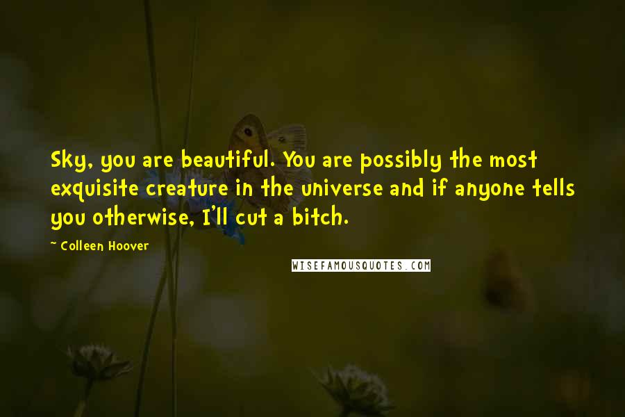 Colleen Hoover Quotes: Sky, you are beautiful. You are possibly the most exquisite creature in the universe and if anyone tells you otherwise, I'll cut a bitch.