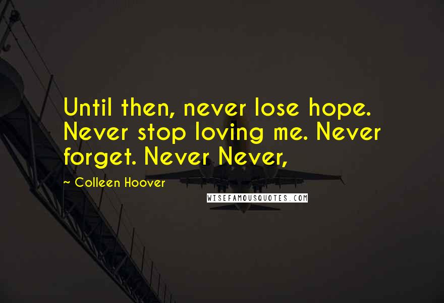 Colleen Hoover Quotes: Until then, never lose hope. Never stop loving me. Never forget. Never Never,