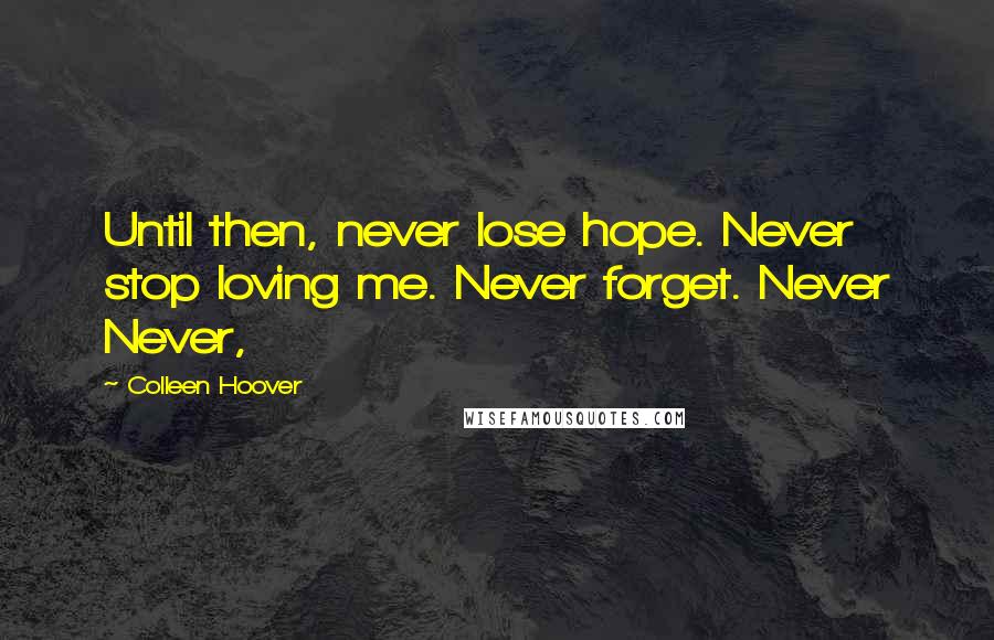 Colleen Hoover Quotes: Until then, never lose hope. Never stop loving me. Never forget. Never Never,