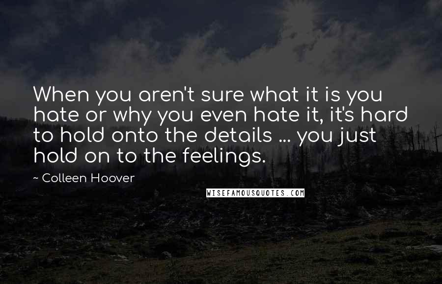 Colleen Hoover Quotes: When you aren't sure what it is you hate or why you even hate it, it's hard to hold onto the details ... you just hold on to the feelings.