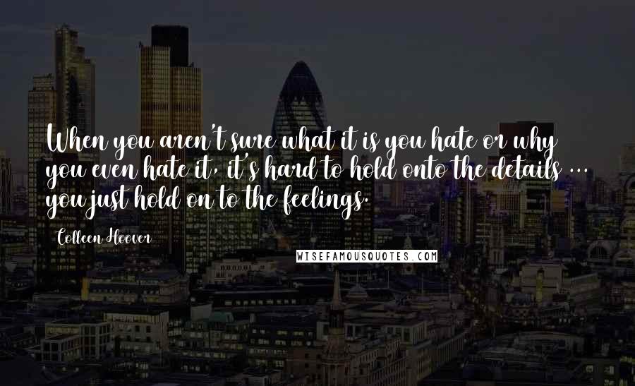 Colleen Hoover Quotes: When you aren't sure what it is you hate or why you even hate it, it's hard to hold onto the details ... you just hold on to the feelings.
