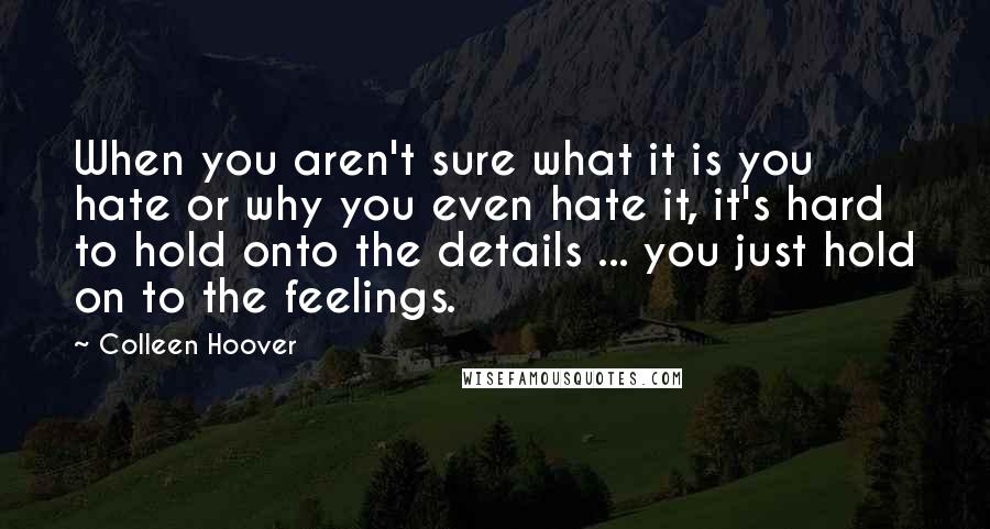 Colleen Hoover Quotes: When you aren't sure what it is you hate or why you even hate it, it's hard to hold onto the details ... you just hold on to the feelings.