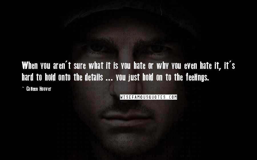 Colleen Hoover Quotes: When you aren't sure what it is you hate or why you even hate it, it's hard to hold onto the details ... you just hold on to the feelings.