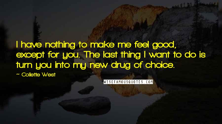 Collette West Quotes: I have nothing to make me feel good, except for you. The last thing I want to do is turn you into my new drug of choice.