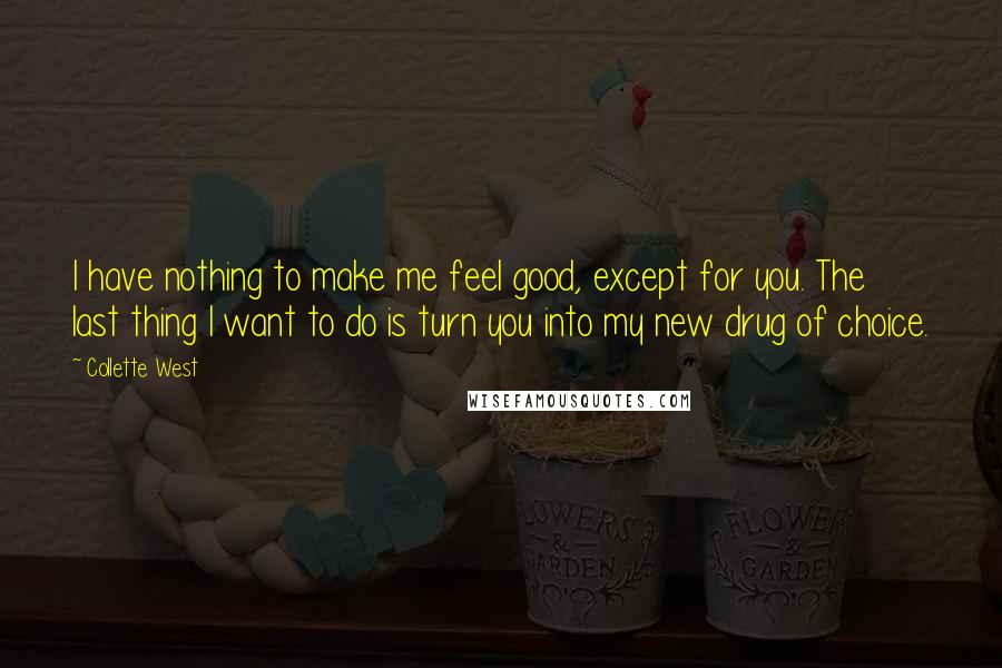 Collette West Quotes: I have nothing to make me feel good, except for you. The last thing I want to do is turn you into my new drug of choice.