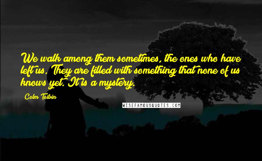 Colm Toibin Quotes: We walk among them sometimes, the ones who have left us. They are filled with something that none of us knows yet. It is a mystery.