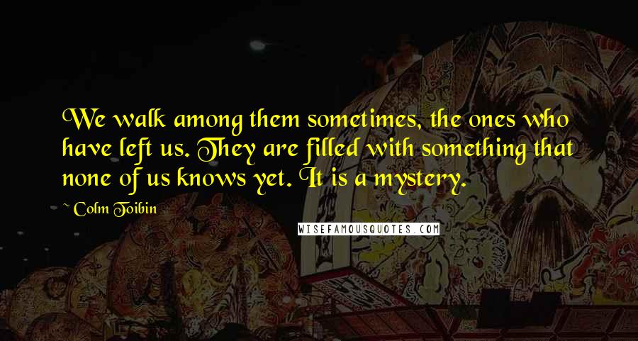 Colm Toibin Quotes: We walk among them sometimes, the ones who have left us. They are filled with something that none of us knows yet. It is a mystery.