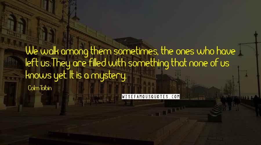 Colm Toibin Quotes: We walk among them sometimes, the ones who have left us. They are filled with something that none of us knows yet. It is a mystery.