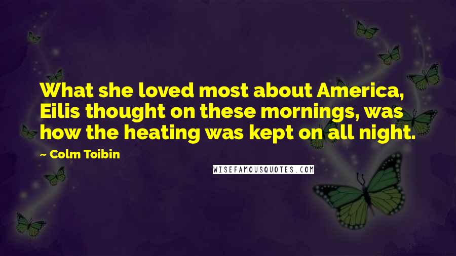 Colm Toibin Quotes: What she loved most about America, Eilis thought on these mornings, was how the heating was kept on all night.