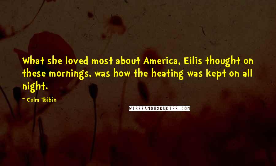 Colm Toibin Quotes: What she loved most about America, Eilis thought on these mornings, was how the heating was kept on all night.