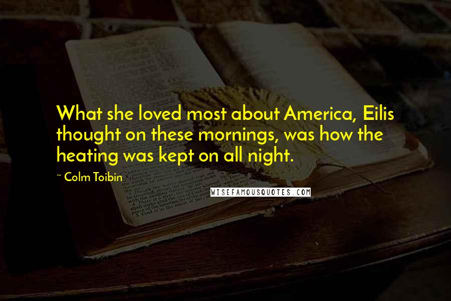 Colm Toibin Quotes: What she loved most about America, Eilis thought on these mornings, was how the heating was kept on all night.