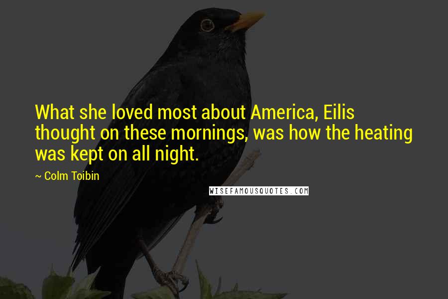 Colm Toibin Quotes: What she loved most about America, Eilis thought on these mornings, was how the heating was kept on all night.