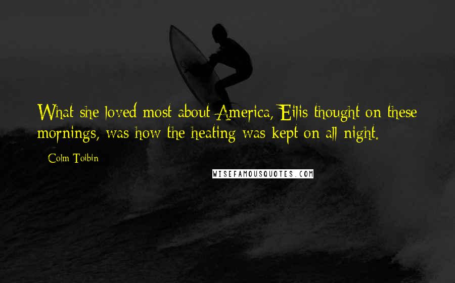 Colm Toibin Quotes: What she loved most about America, Eilis thought on these mornings, was how the heating was kept on all night.