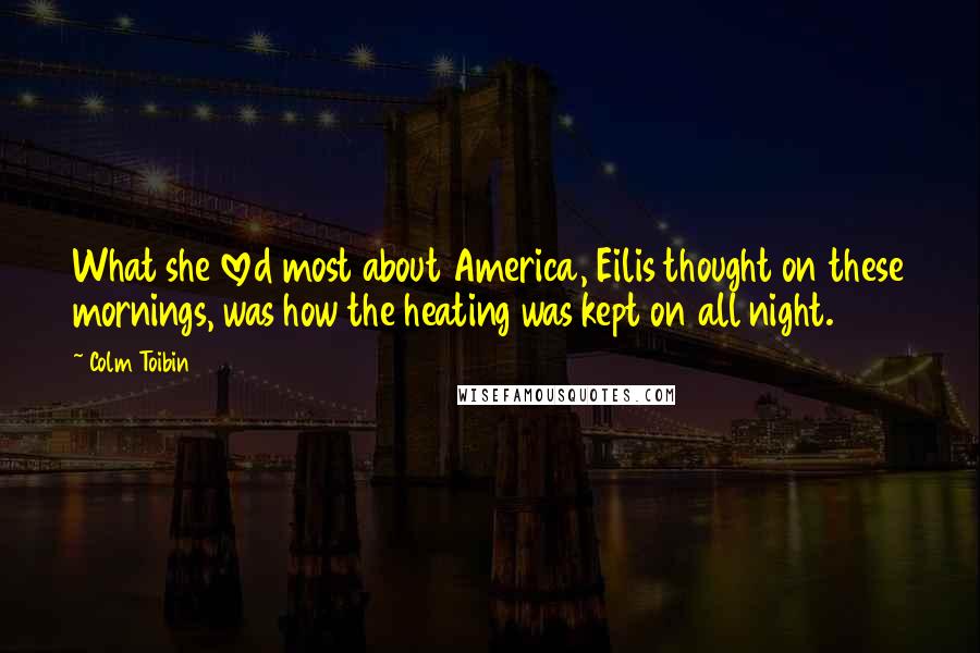 Colm Toibin Quotes: What she loved most about America, Eilis thought on these mornings, was how the heating was kept on all night.